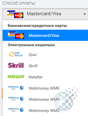 Варианты пополнения счета IQ Option